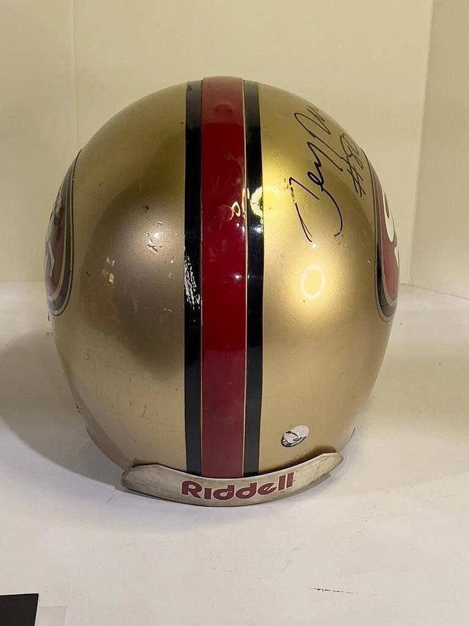 Used Jerry Rice #80 Autographed San Francisco 49ers Helmet with "Rice" Book