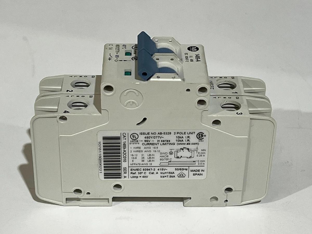 Allen-Bradley AB 1489-A2C010 SER.A - DIN Rail Circuit Breaker 1 Amp 2 Pole