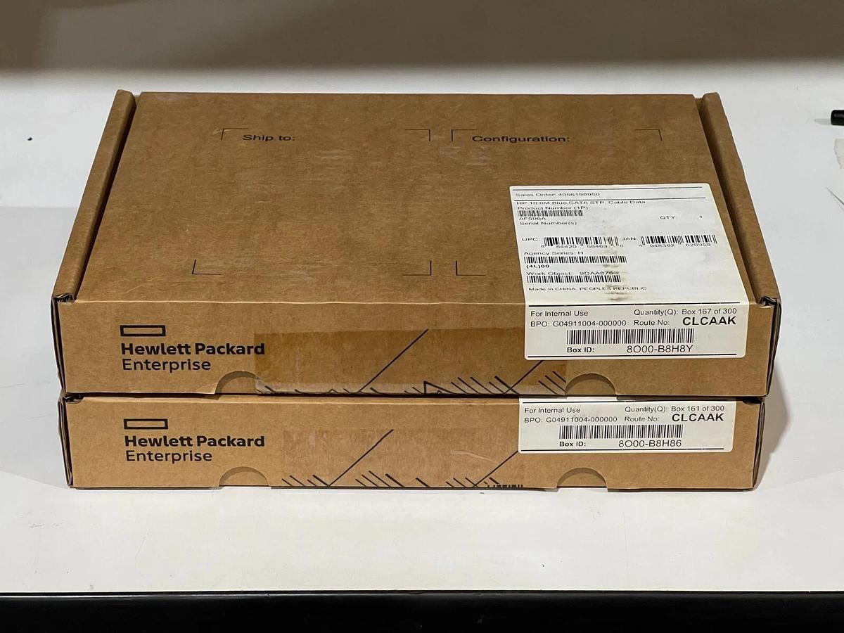 Used LOT OF 2 Hewlett-Packard AF596A HP 10.0M, Blue, CAT6 STP, Cable Data - Ethernet