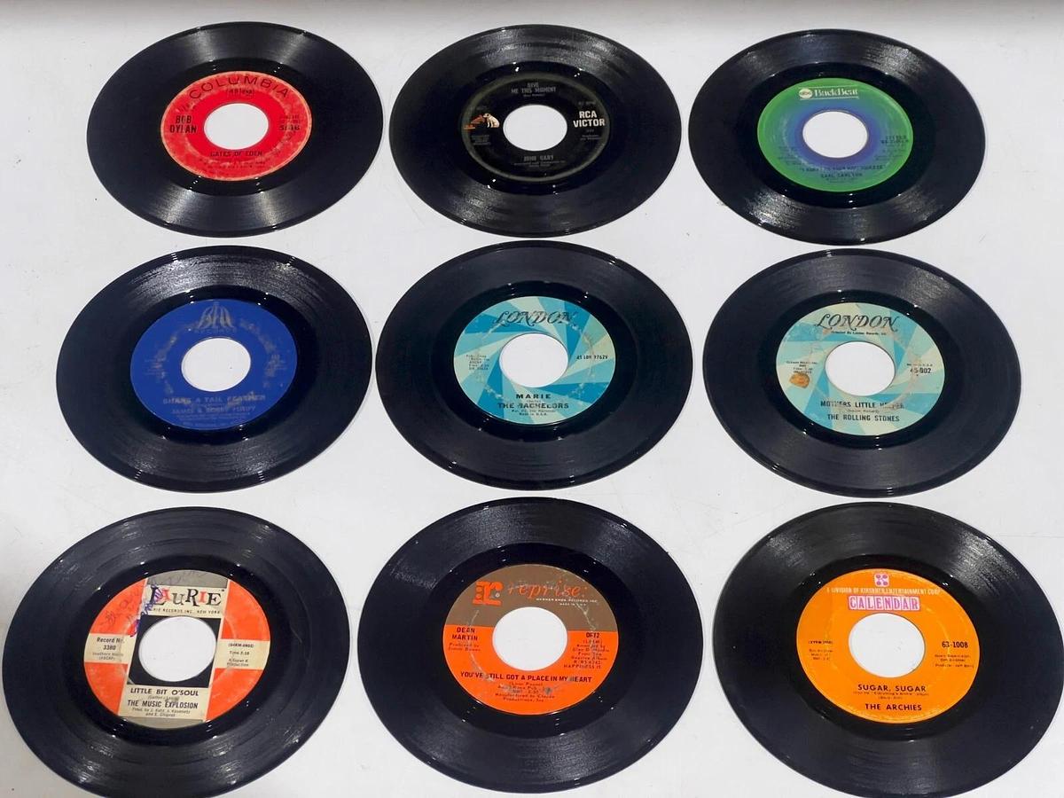 Lot of 71 Assorted 7" 45 RPM Singles Vinyl Records with Carrying / Storage Cases