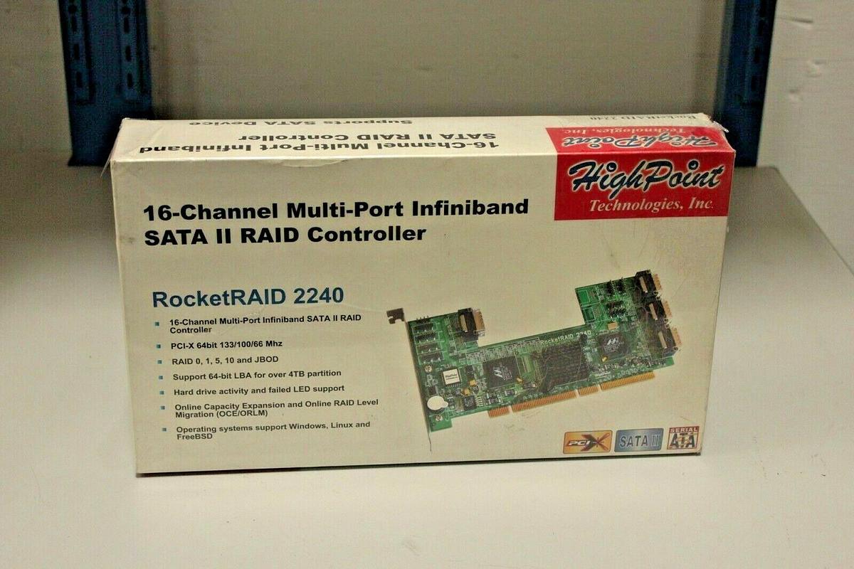 Used High Point RocketRAID 2240 16-Channel Multi-Port SATA II RAID Controller PCI 64