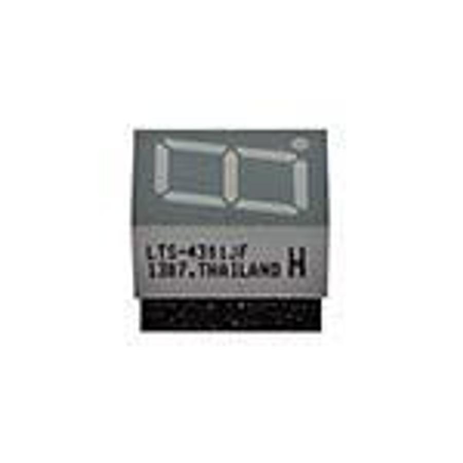 Used LED Display, 1-digit numeric, 7-segment, Yellow-Orange, 0.4" (10mm), Common Cathode, Right hand decimal, Gray face, White segments ES6684