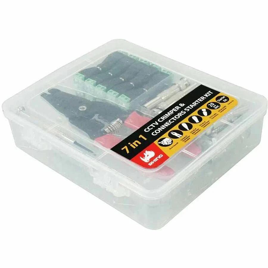 Used Rhino Tek 7 in 1 Compression Tool - CCTV Crimper & Connectors Starter Kit RTL-71