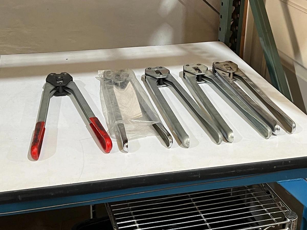 Used Lot of 1/2" Poly Strapping / Banding Tools: Tensioners, Crimpers/Sealers, Seals