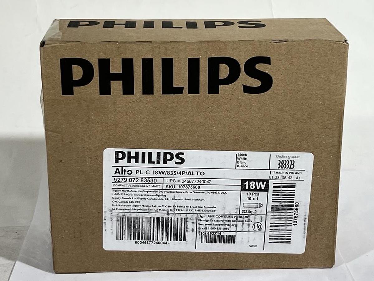 Used Box of 10 Pieces: Philips PL-C 18W 2-Pin P/N 383182 CFC