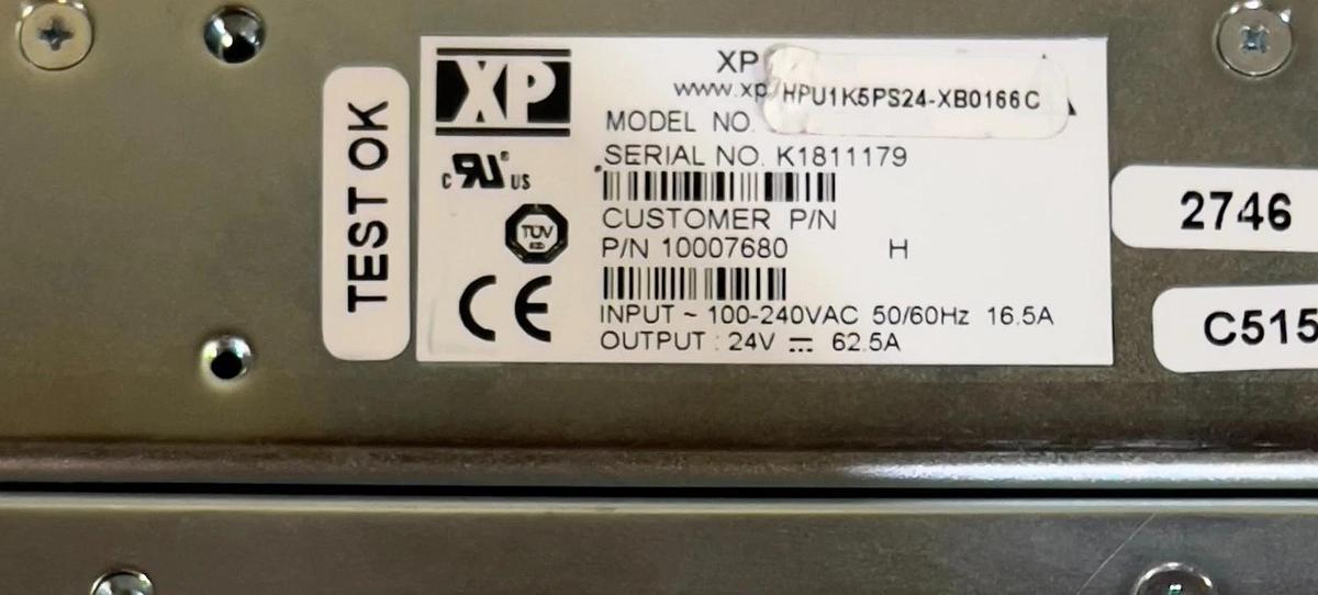 Used XP Power Model HPU1K5PS24 24VDC 62.5A 1500W Power Supply P/N 10007680
