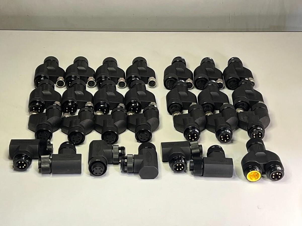 Used Lot of 28: Mini-Change 7/8" 5-Pin In-Line Splitters M-F with M12 F and Elbows