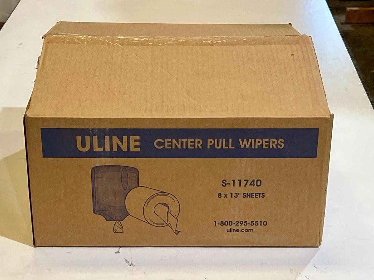 Uline S-11740 Case of 4 Rolls - Center Pull Wipers 8" x 13" - Blue S-11740BLU
