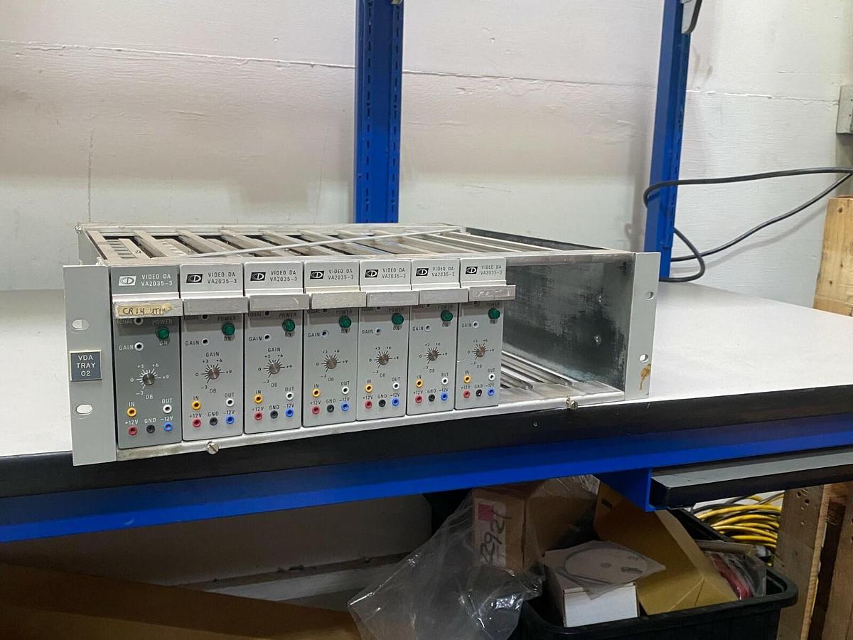 Used Central Dynamics VDA Tray 02 Backplane with 7 Each Video DA VA2035-3 Modules