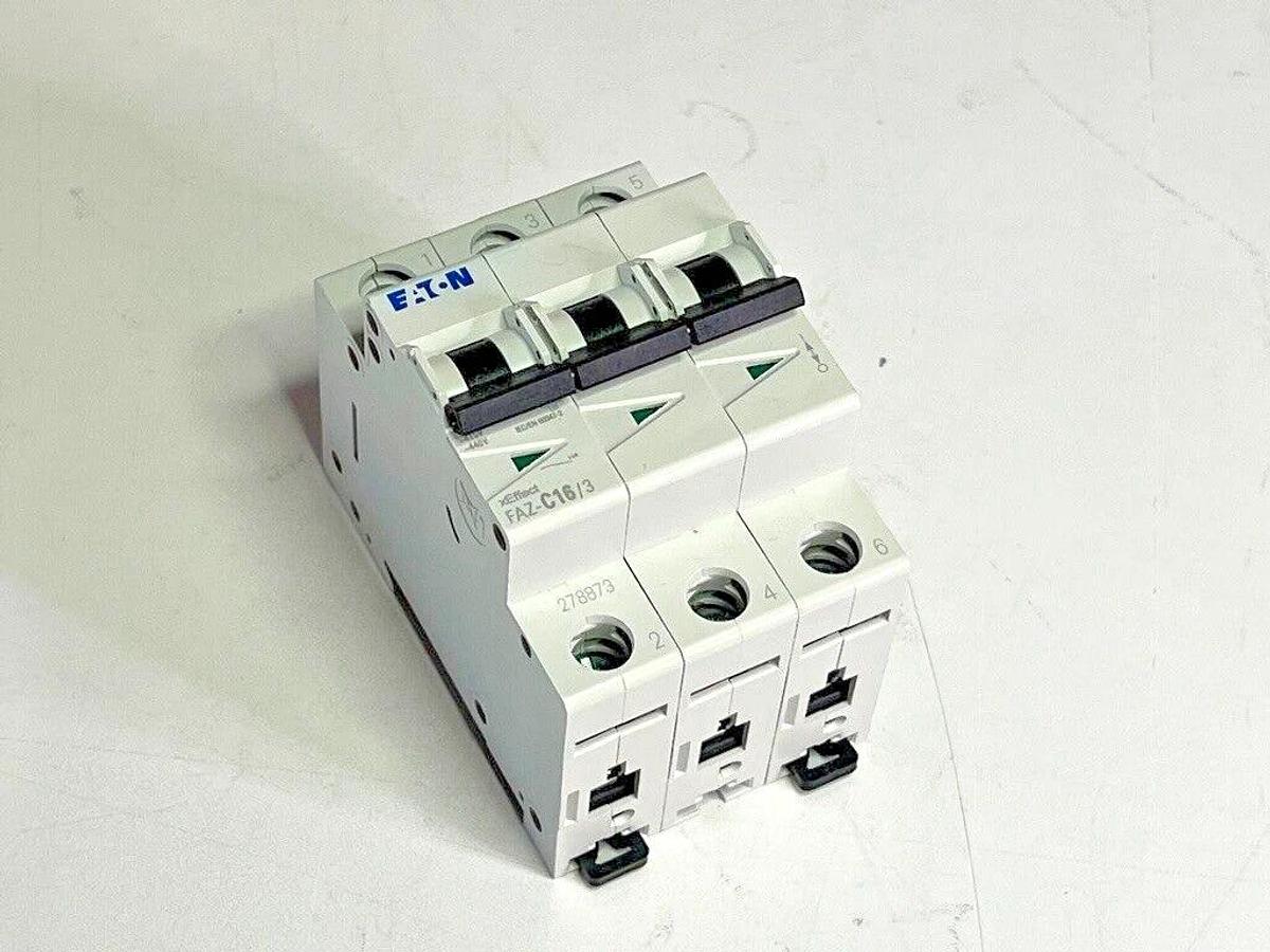 Lot of 7: Eaton FAZ-C16/3 - 16 Amp 3 Pole Industrial Miniature Circuit Breakers