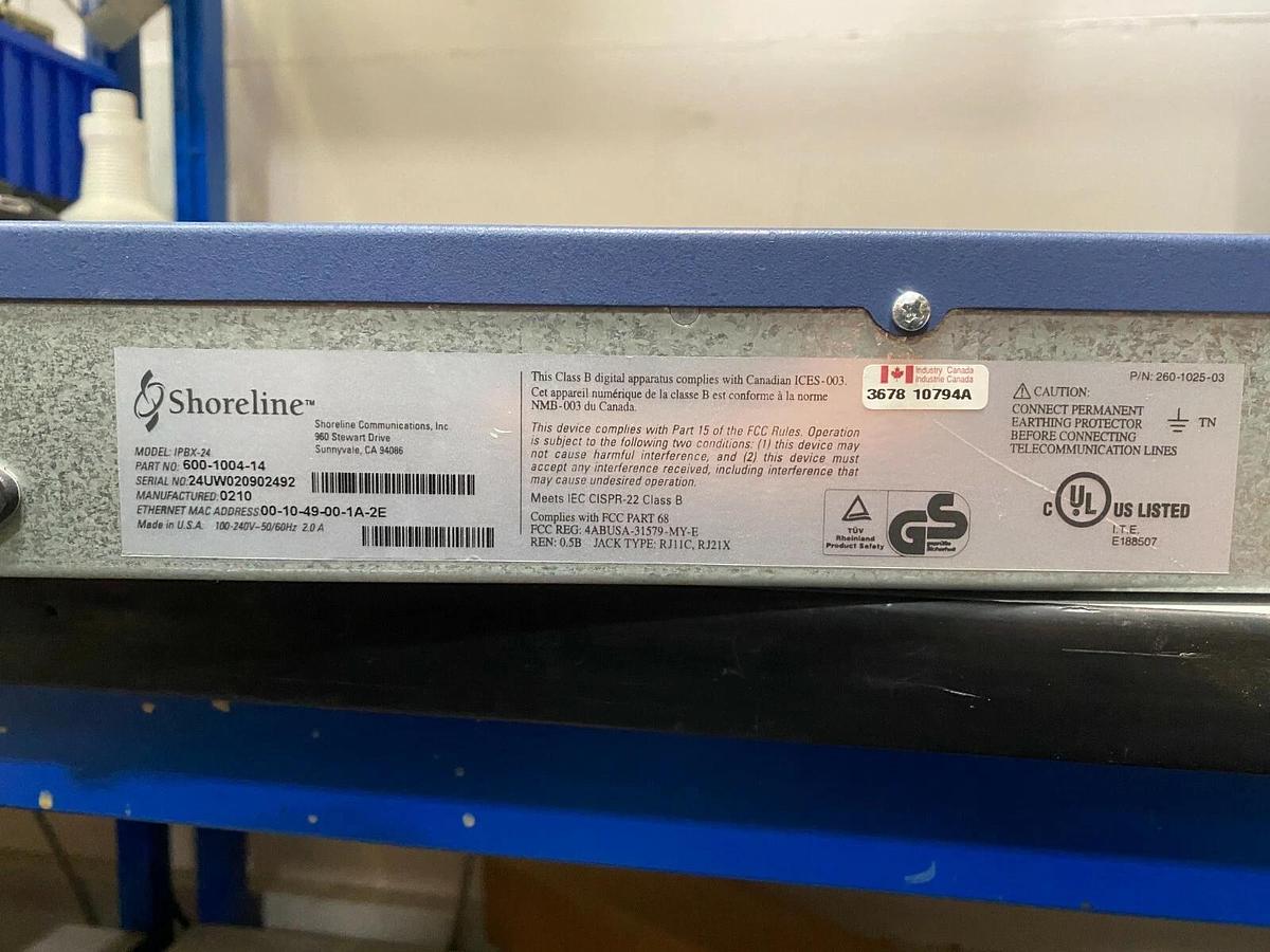 Used Shoreline ShoreGear-24 Model IPBX-24 Part No 600-1004-14 24 Voice Switch Gateway