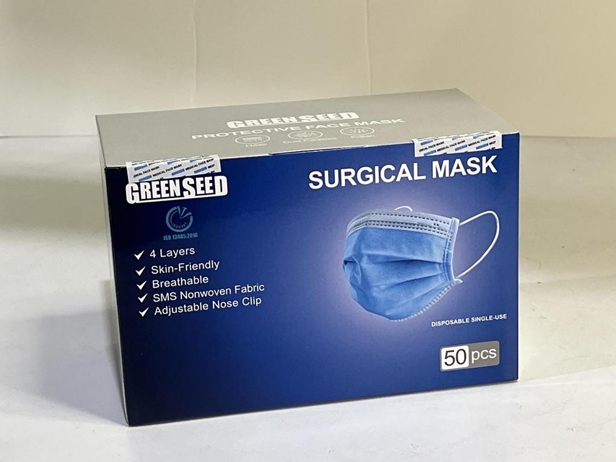 Case of 2500 Pieces (50 Boxes) 4 Layer Surgical Mask - Green Seed Brand