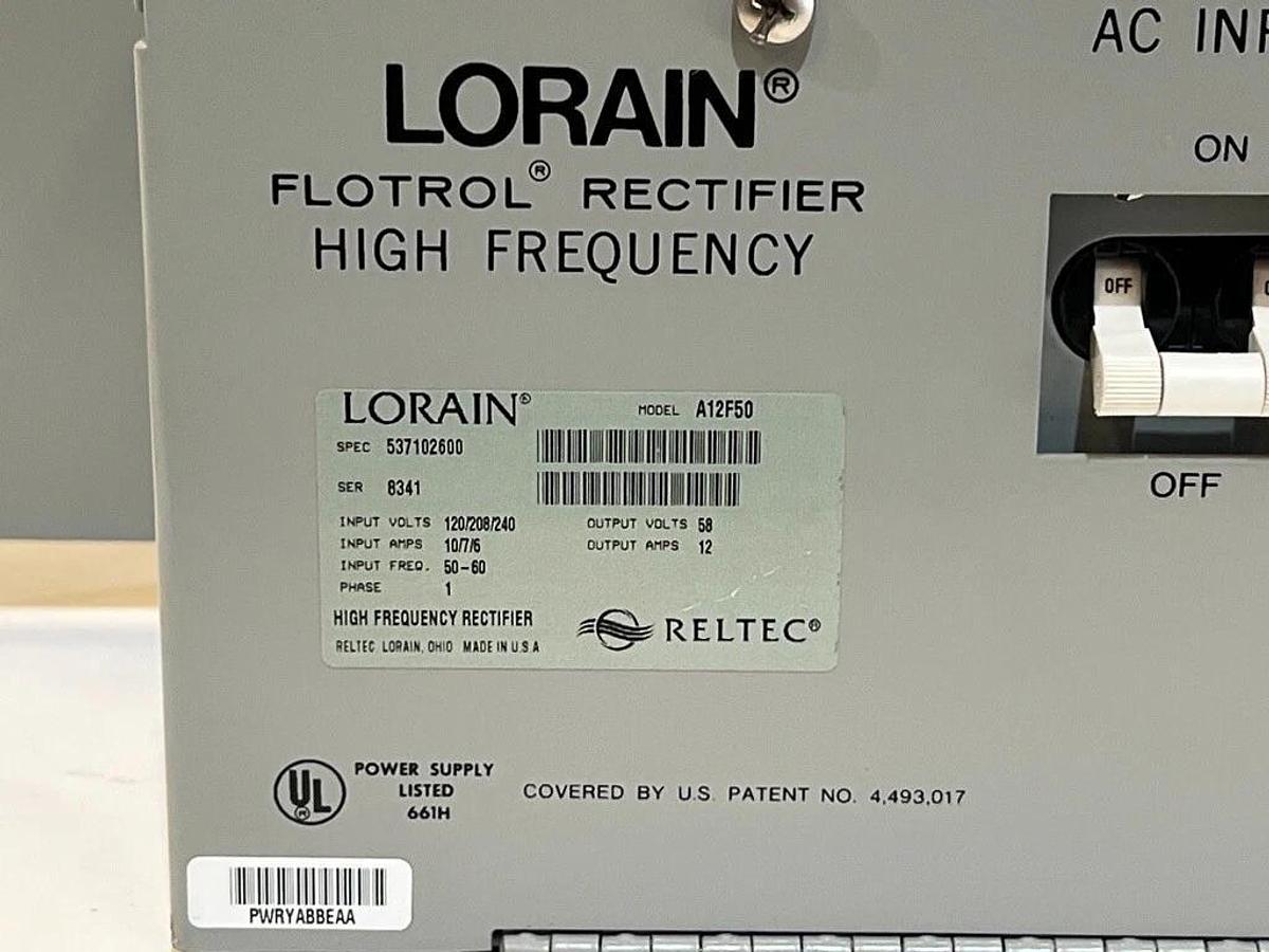 Used Reltec Lorain High Frequency Rectifier Model A12F50 58V 12A Power Supply