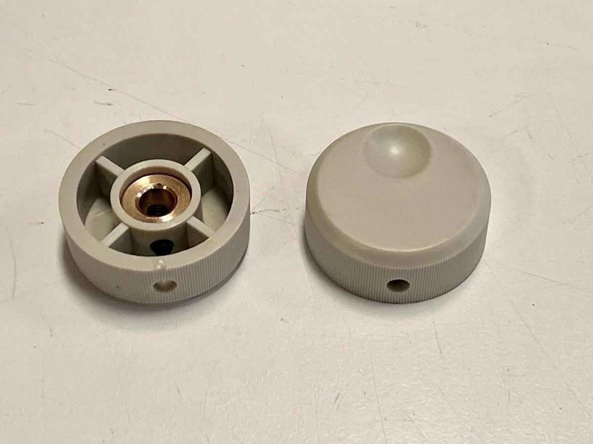 Used Box of 205 Pieces: 1-3/8" Diameter Control Knob, 1/4" Shaft with Finger Indent