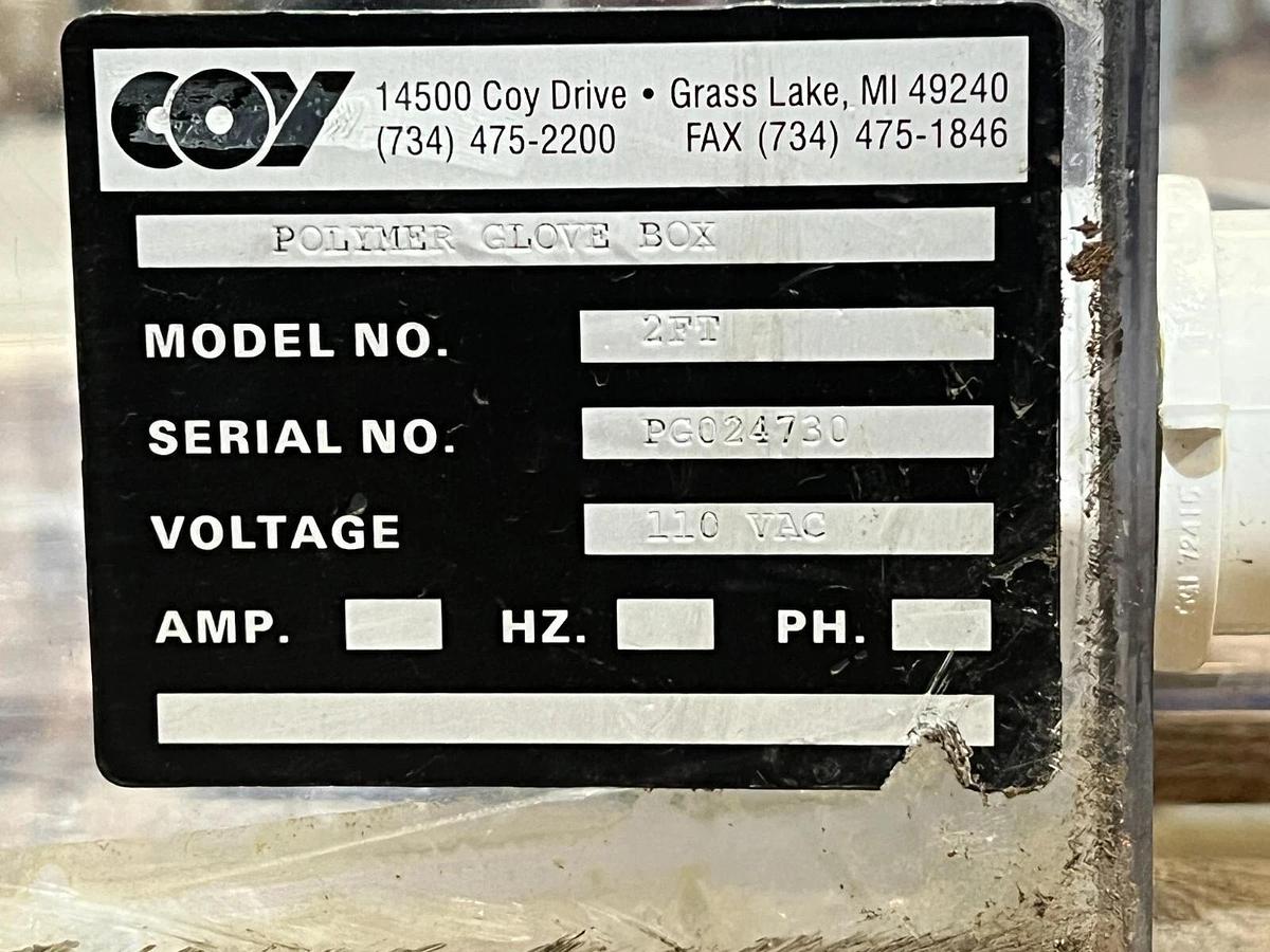 Used Coy Model 2FT Polymer Glove Box 8307-025 Rigid 1 Person Unit w/ Optional Airlock