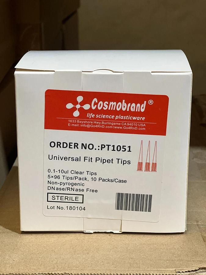 Used 4800 PCS Clear 0.1-10ul Universal Fit Sterile Pipette Tips - Cosmobrand PT1051