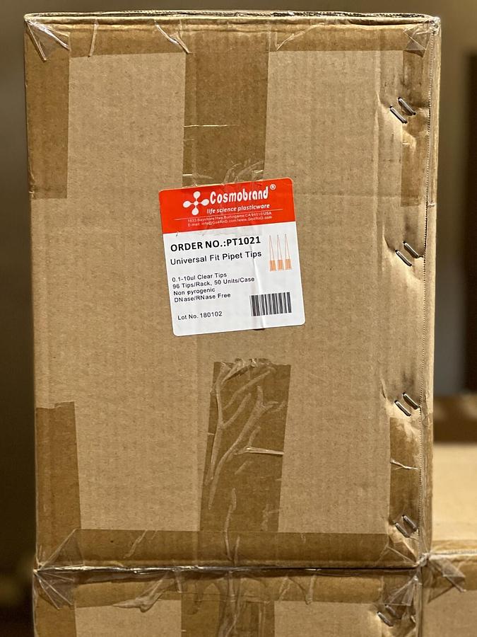 Used 4800 PCS Clear 0.1-10ul Universal Fit Pipette Tips - Cosmobrand PT1021
