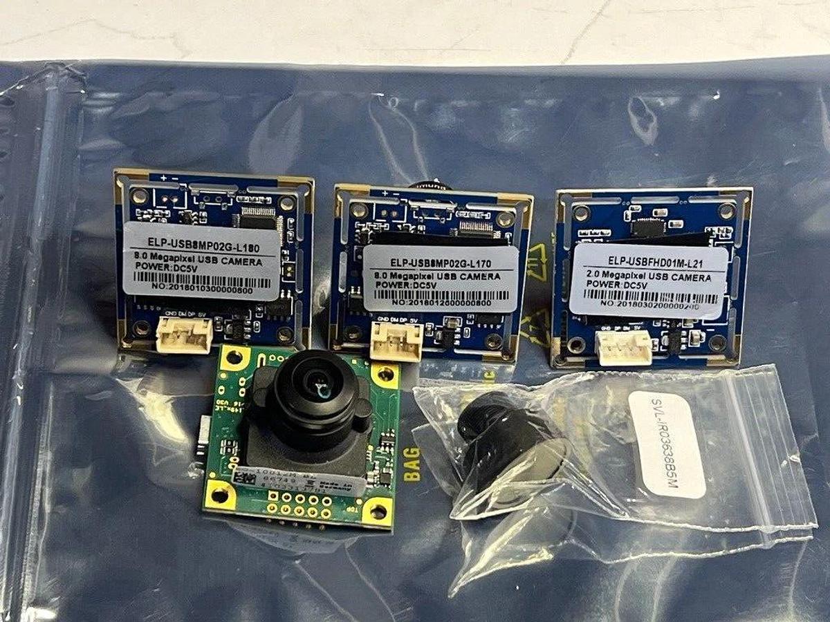 Used Board Level USB Camera Module Lot: 1 Each Edmund Optics, 3 Each ELP, and Lenses
