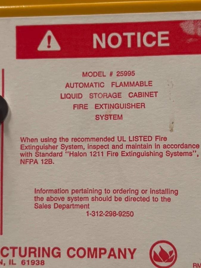 Used Justrite Model # 25995 60 Gal Flammable Liquid Storage Cabinet