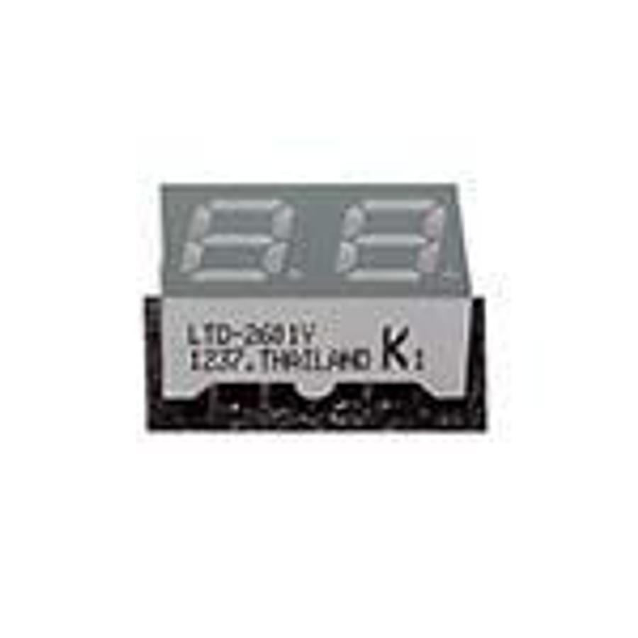 Used LED Display, 2-digit, 7-segment, Yellow, 0.28" (7.0mm), Gray face, White segments, Rt. Hand Decimal, Duplex Common Anode ES6820