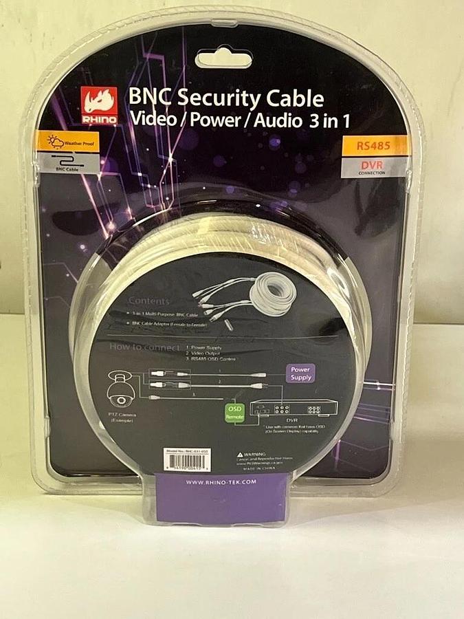 Used Rhino Tek 50FT BNC Security Cable, 3 in 1: Video / Power / Audio - RHC-031-050