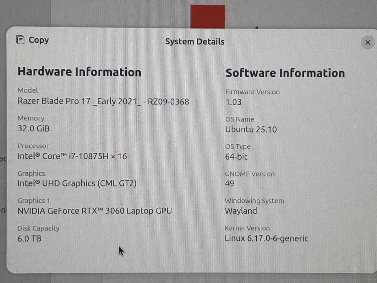Used Razer Blade Pro 17 Early 2021 RZ09-0368 17-Inch Laptop 32GB RAM 6TB HDD Ubuntu