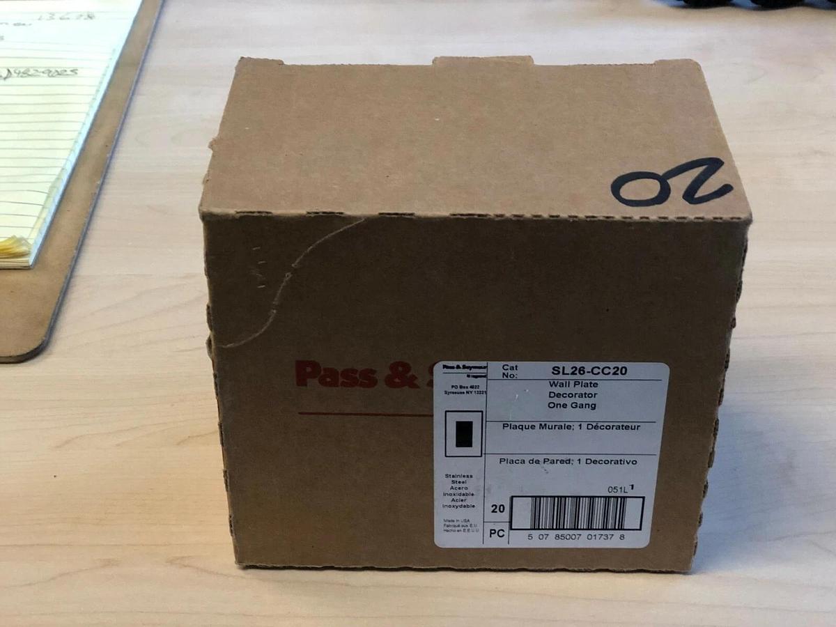 Used Box of 20 Pass & Seymour SL26-CC20 Decorator Wall Plate Stainless - Custom Holes