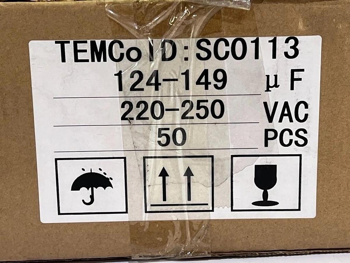 Case of 50: TEMCo Industrial 124-149 uF 220-250 VAC Round Motor Start Capacitors