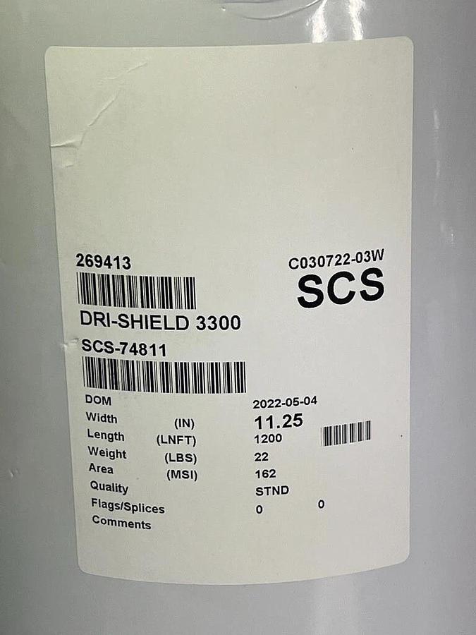 Dri-Shield 3300 Series White Moisture Barrier Film, 11.25" x 1200' Roll