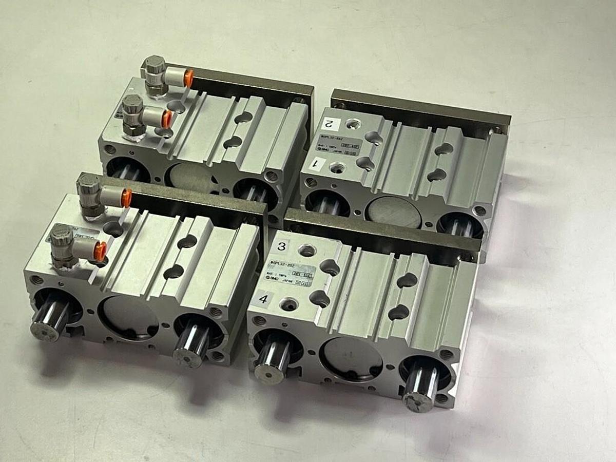 Used Lot of 4 SMC Pneumatic MGPL32-25Z Standard Guided Cylinder, Ball Bushing Bearing