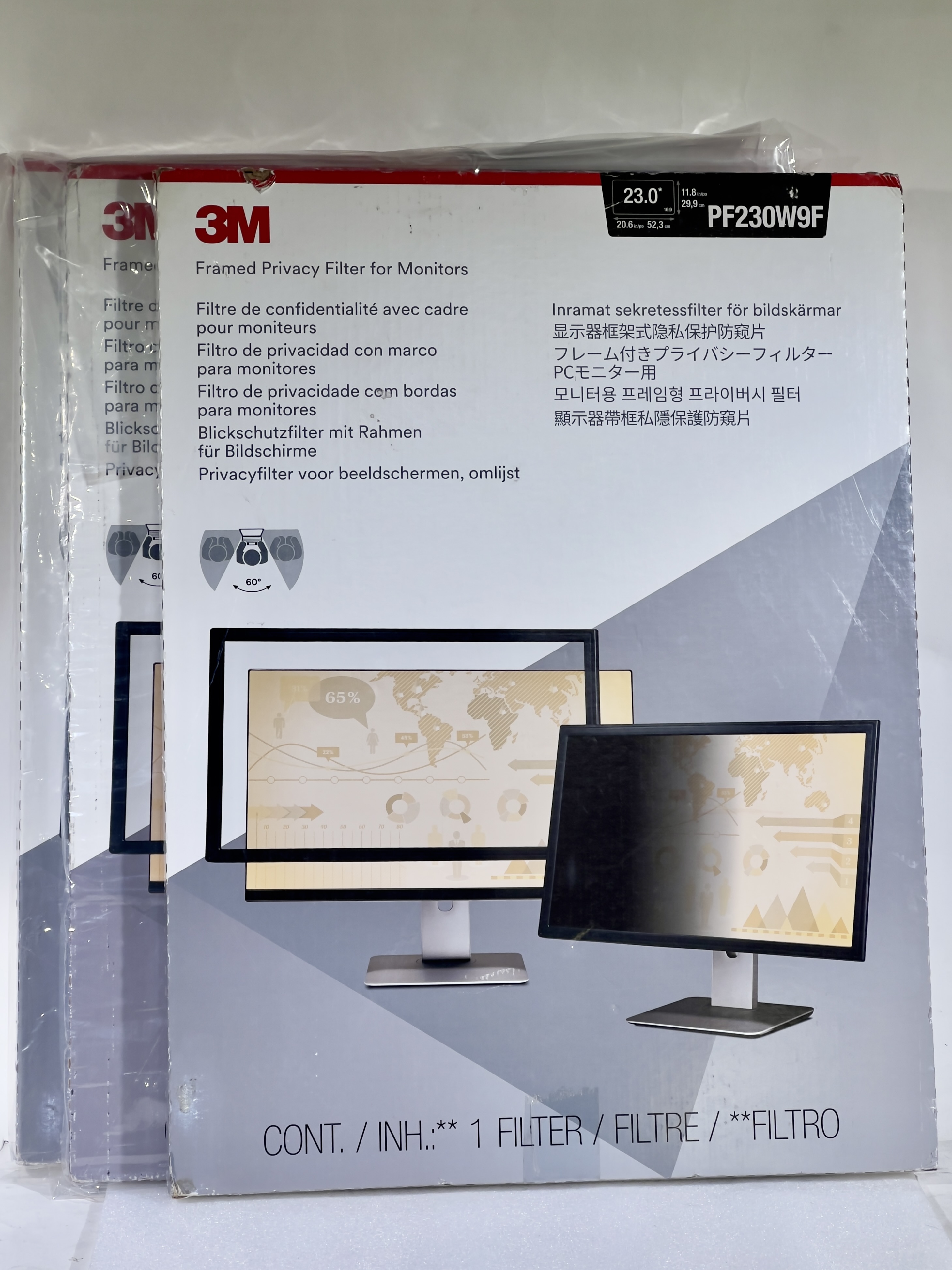 3 Pack PF230W9F - 3M Framed Monitor Privacy Filter for 23" LCD, 16:9 Aspect