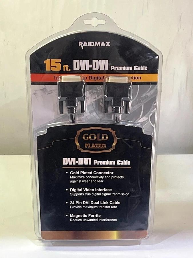 Used RAIDMAX 15 ft. DVI-DVI 24-Pin Dual Link Premium Digital Video Cable - RDVC-B15
