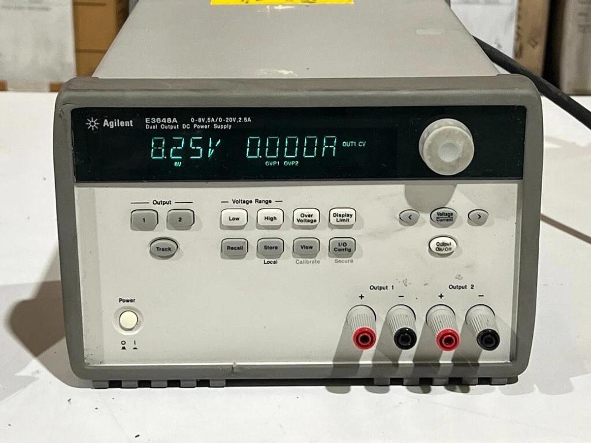 Used Agilent E3648A Dual Output DC Power Supply 0-8V, 5A / 0-20V, 2.5A