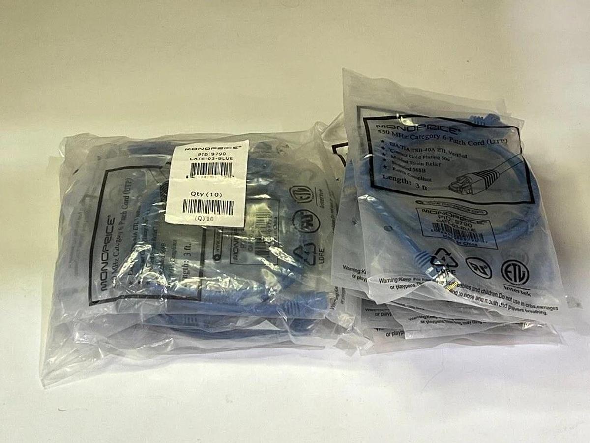 Used Lot of 91 Assorted New Monoprice Cat6 Patch Cables 2116, 9806, 9790, 3436 & 3438