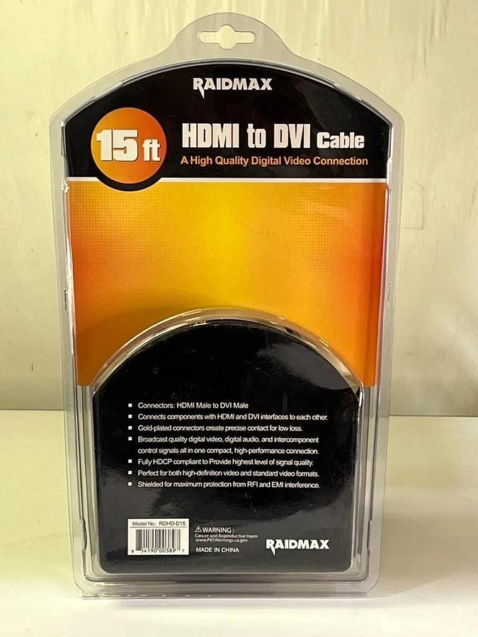 Used RAIDMAX 15 ft. HDMI to DVI Cable - RDHD-D15 - HDCP Digital Video