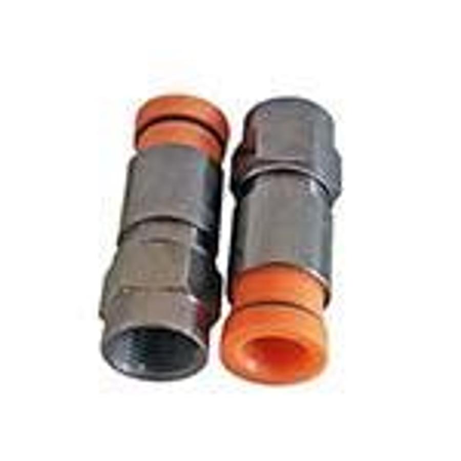 Used Compression Connector; Straight, Snap and Seal; One-Piece; Color coded Orange band. RG 59 ; RG 6, F Type, SNS Series ES7706