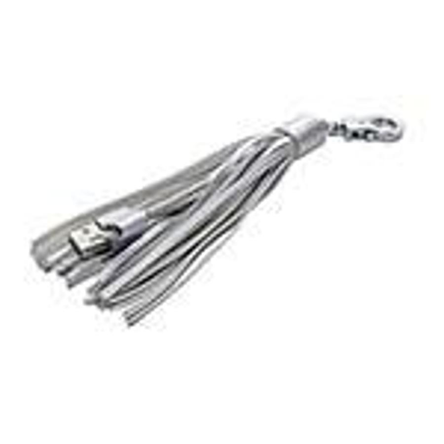 Used Tamo tassel charger cable, USB-A to Apple Lighting spade connector; Silver ES7492