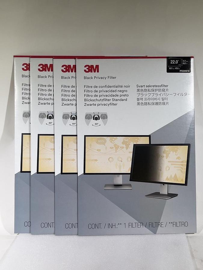4 Pack: 3M PF220W1B Black Privacy Filter 22" Monitor 16:9 Aspect Ratio