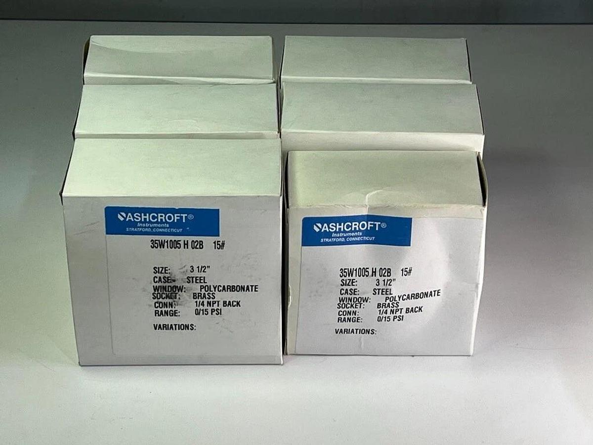 Lot of 6 Pieces: Ashcroft 35W1005H02B Gauge 0-15, PSI 3.5", Face 1/4" NPT