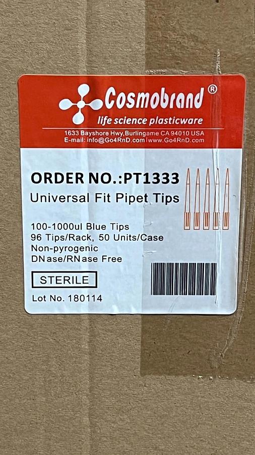 Used 4800 PCS Blue 100-1000ul Universal Fit Sterile Pipette Tips - Cosmobrand PT1333