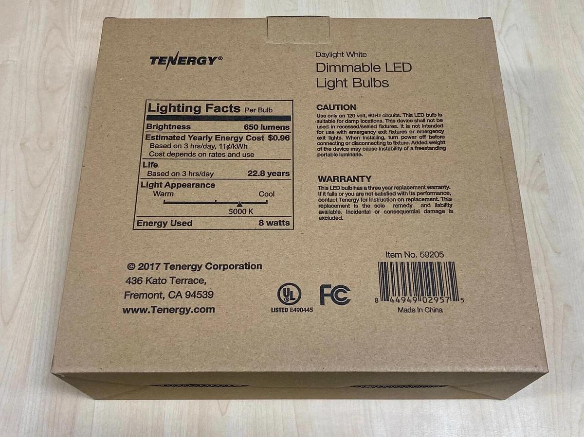 Used Tenergy 8 Pack Dimmable LED Light Bulbs - 8 Watts 5000K 650 Lumens - PN 59205