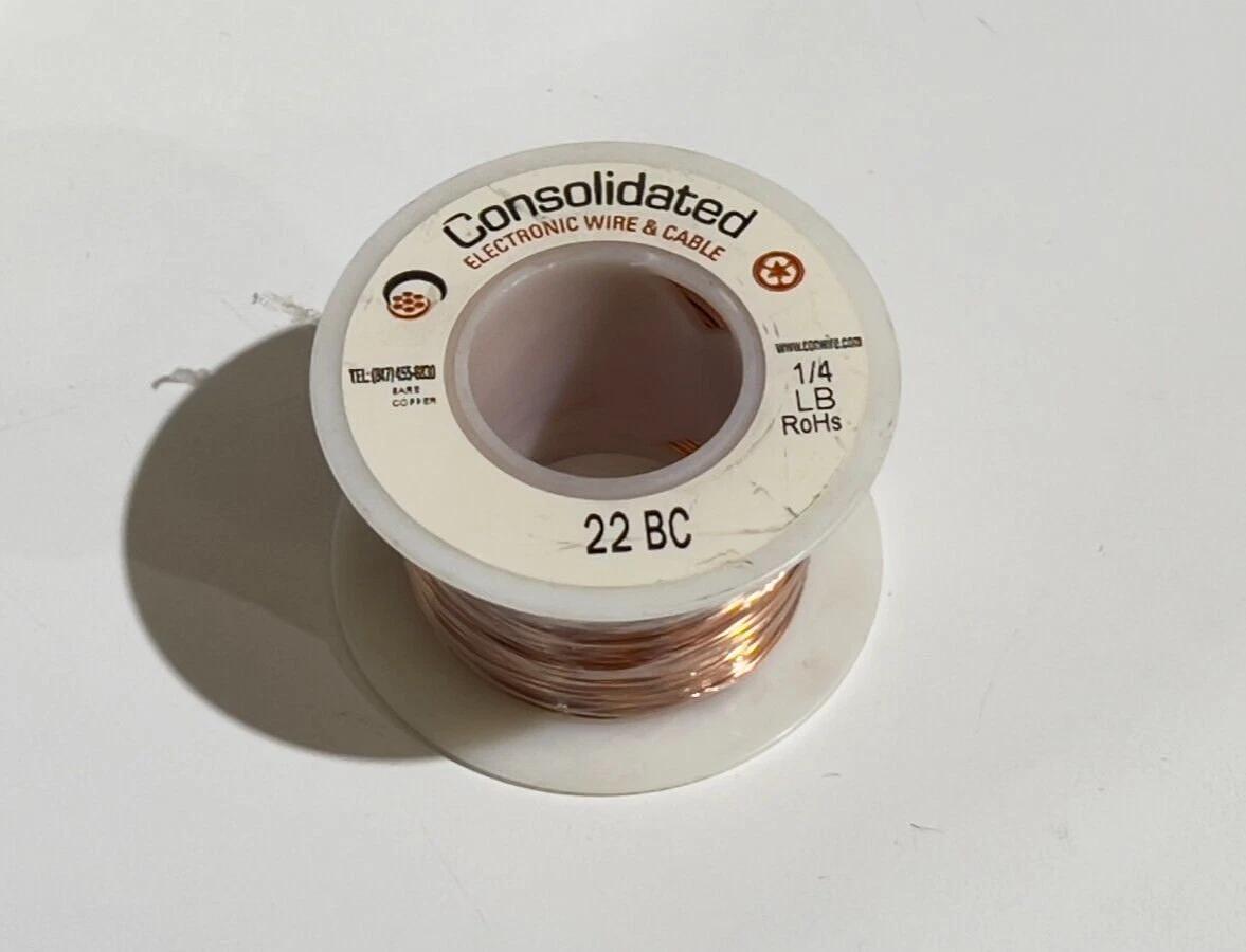 Used Lot of 4 Spools 1/4 LB 22 BC Bare Copper Consolidated Wire - 22 AWG Solid 4OZ