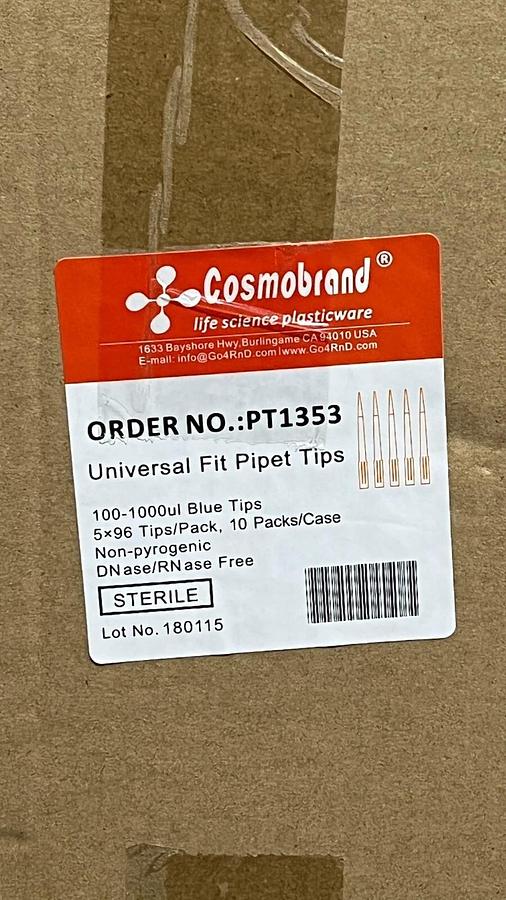 Used 4800 Pieces Blue 100-1000ul Universal Fit Sterile Pipette Tips Cosmobrand PT1353