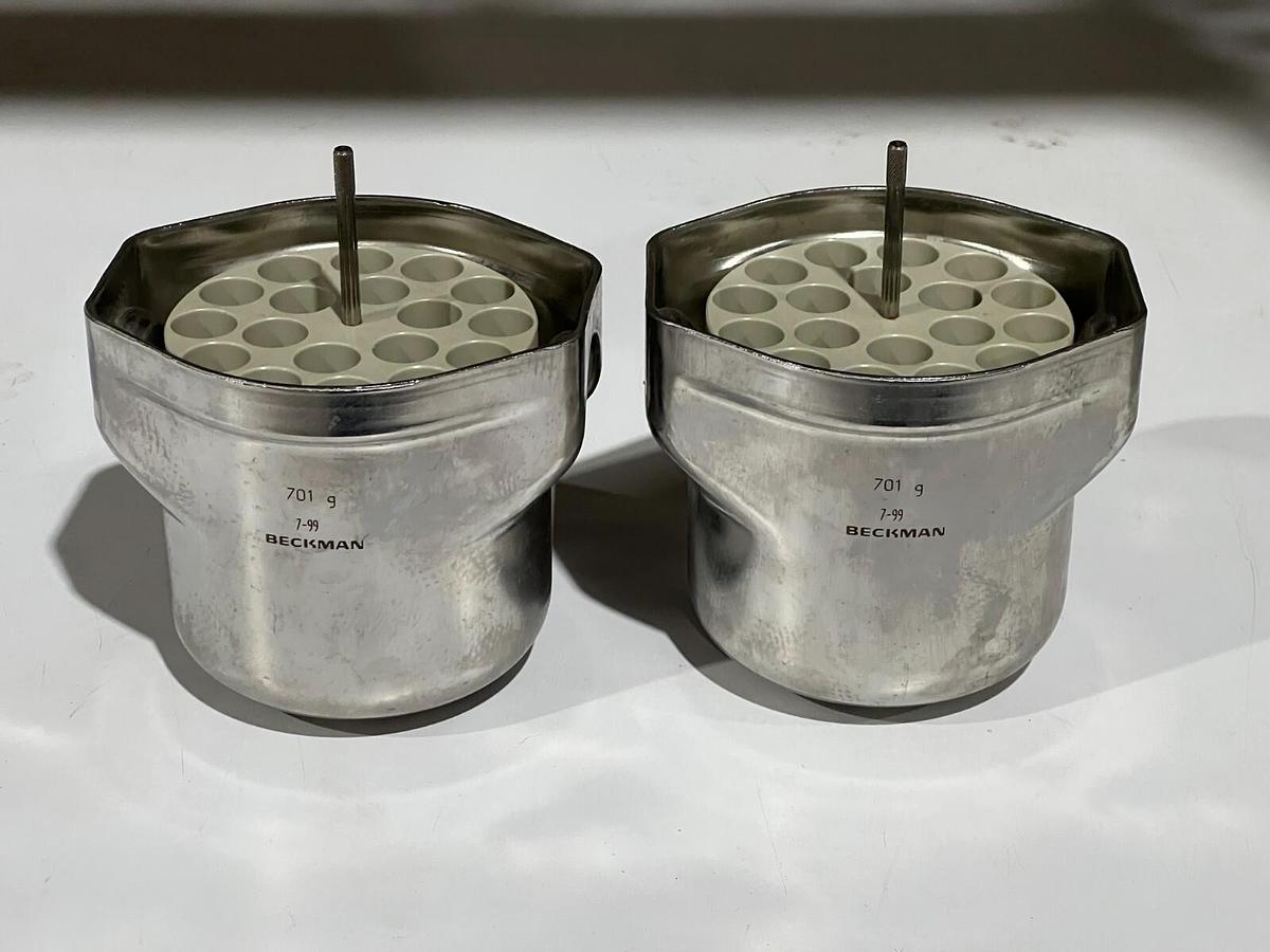 Used LOT OF 2 Beckman Coulter 701 g Bucket B002 with Inserts Adapters for Centrifuge
