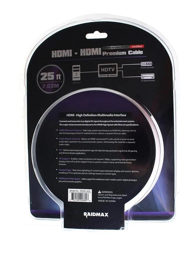 Used RAIDMAX 25 ft. HDMI-HDMI Premium High Speed Cable with Ethernet - RHDC-A25