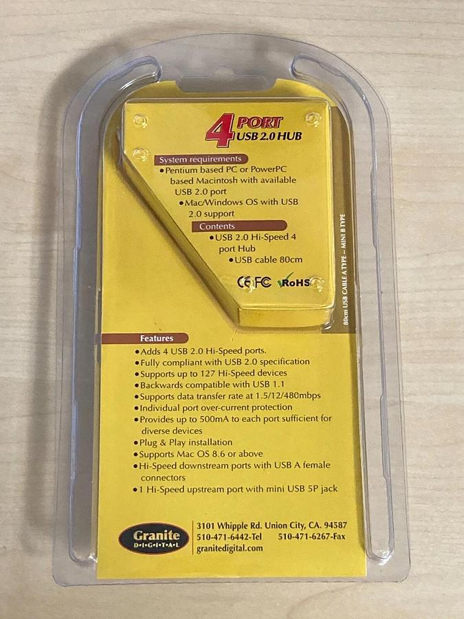 Used BOX OF 30 - Granite Digital 4-Port USB 2.0 Hub with USB A to Mini B Cable 1156