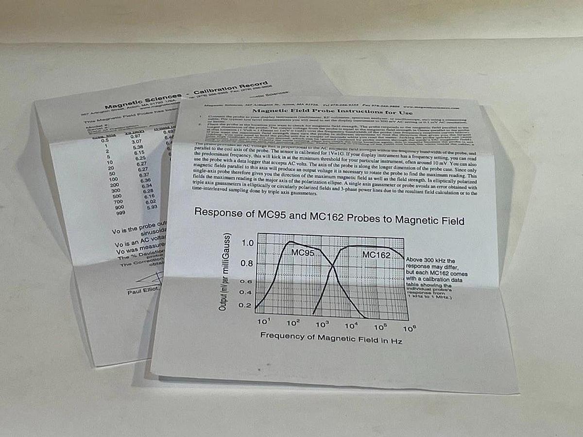 Used Magnetic Sciences Model MC162 2 kHz - 1 MHz Magnetic Field Probe Older 2006 Unit