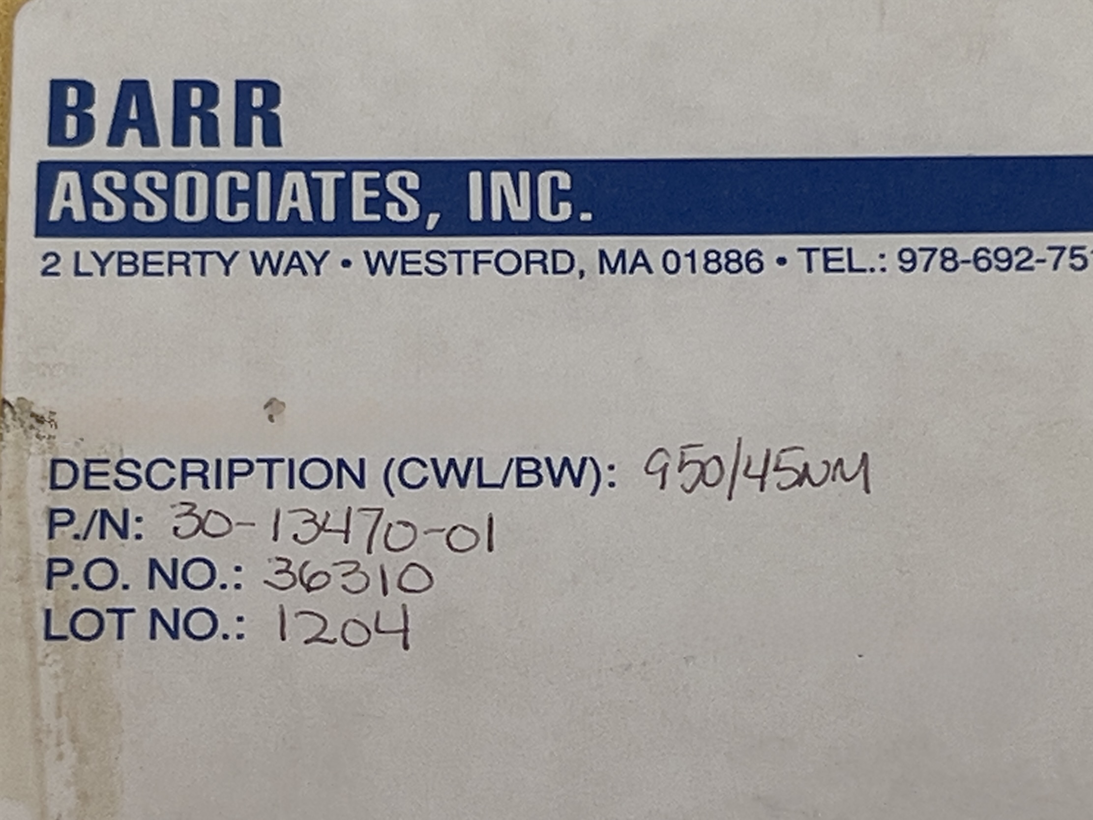 Used 5PCS Barr 30-13470-01 12.5mm Diameter IR Bandpass Filter 950nm CWL 45nm BW