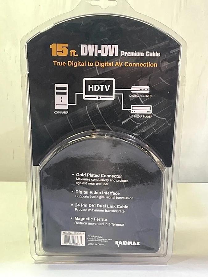 Used RAIDMAX 15 ft. DVI-DVI 24-Pin Dual Link Premium Digital Video Cable - RDVC-B15