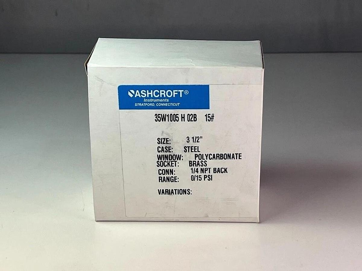 Lot of 6 Pieces: Ashcroft 35W1005H02B Gauge 0-15, PSI 3.5", Face 1/4" NPT